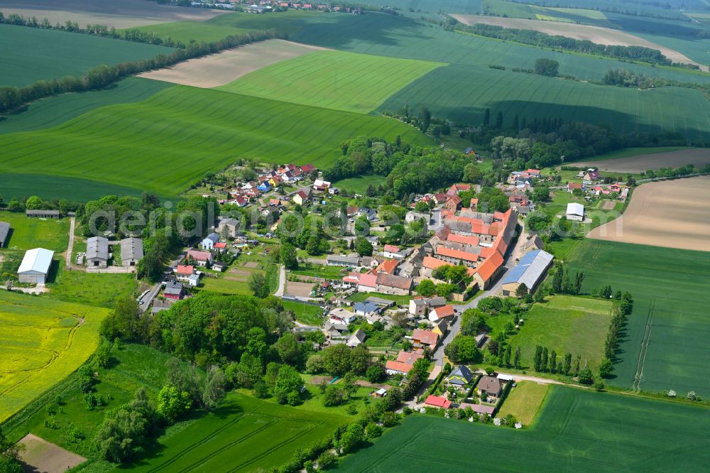 Aerial image Rottelsdorf - Agricultural land and field boundaries surround the settlement area of the village in Rottelsdorf in the state Saxony-Anhalt, Germany