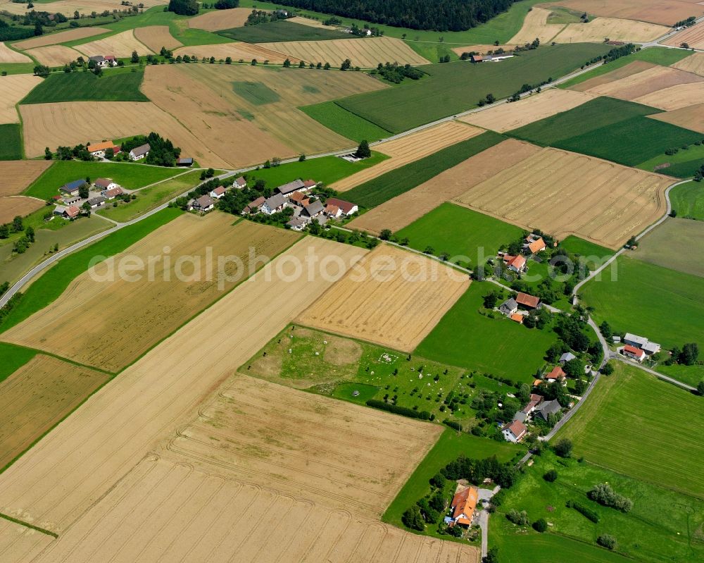 Ruhestetten from the bird's eye view: Agricultural land and field boundaries surround the settlement area of the village in Ruhestetten in the state Baden-Wuerttemberg, Germany