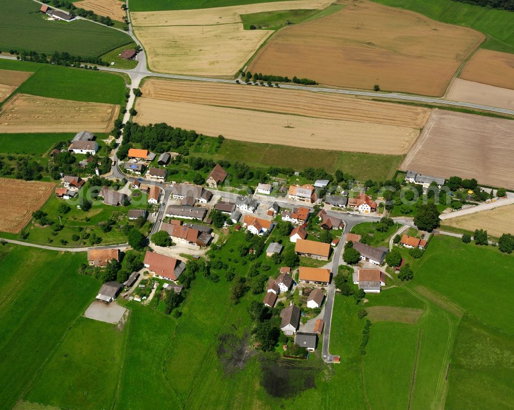 Aerial image Ruhestetten - Agricultural land and field boundaries surround the settlement area of the village in Ruhestetten in the state Baden-Wuerttemberg, Germany