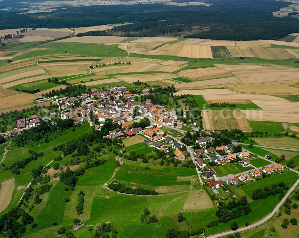 Aerial image Rulfingen - Agricultural land and field boundaries surround the settlement area of the village in Rulfingen in the state Baden-Wuerttemberg, Germany