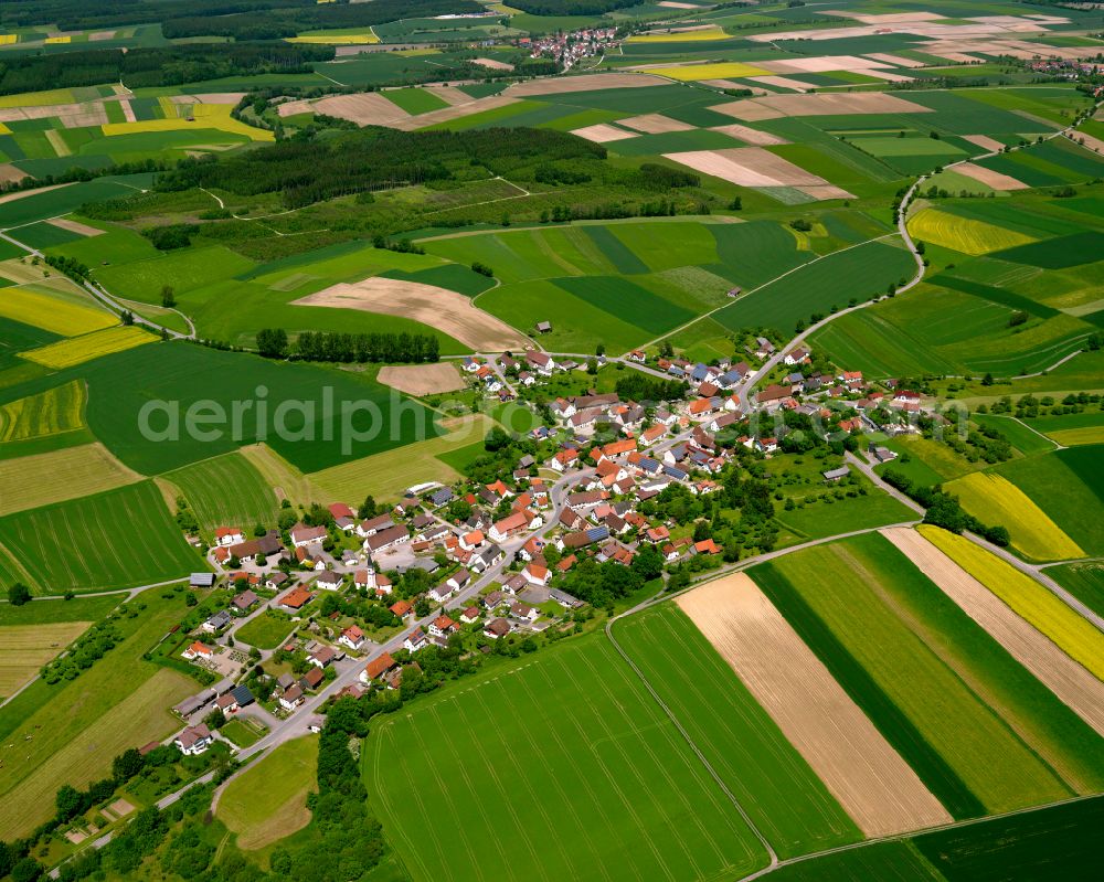 Aerial image Rupertshofen - Agricultural land and field boundaries surround the settlement area of the village in Rupertshofen in the state Baden-Wuerttemberg, Germany