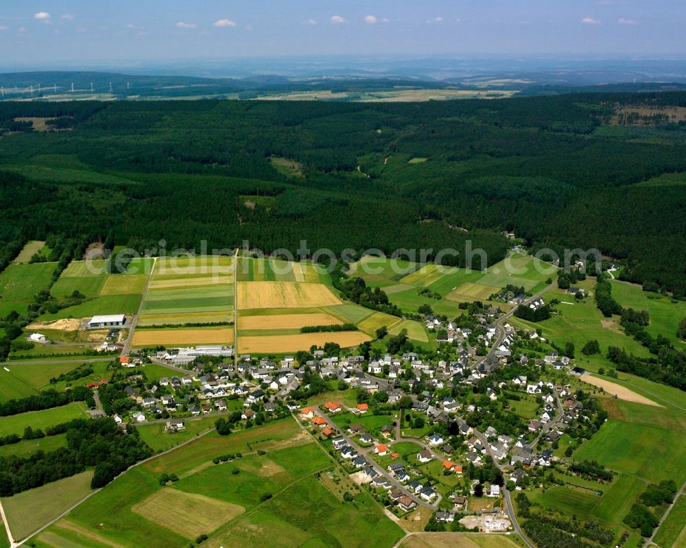 Aerial image Schauren - Agricultural land and field boundaries surround the settlement area of the village in Schauren in the state Rhineland-Palatinate, Germany