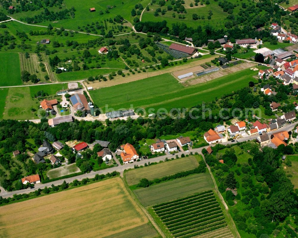 Schlat from the bird's eye view: Agricultural land and field boundaries surround the settlement area of the village in Schlat in the state Baden-Wuerttemberg, Germany