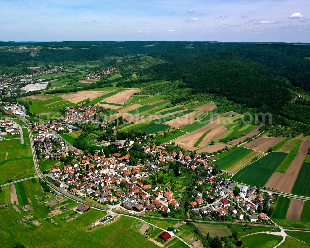 Aerial image Schlechtbach - Agricultural land and field boundaries surround the settlement area of the village in Schlechtbach in the state Baden-Wuerttemberg, Germany