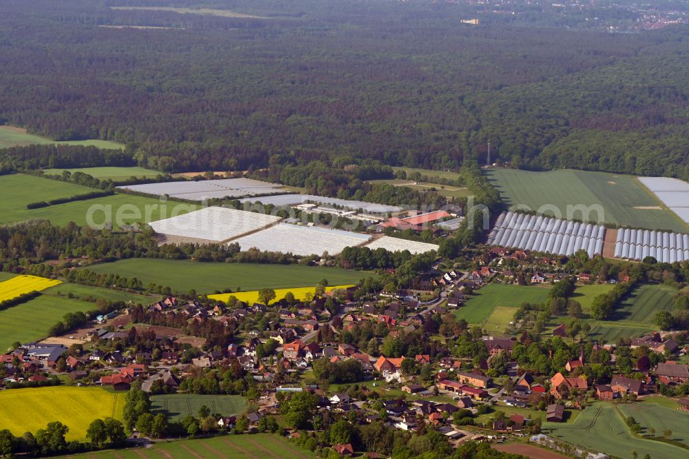 Aerial image Schmilau - Agricultural land and field boundaries surround the settlement area of the village in Schmilau in the state Schleswig-Holstein, Germany