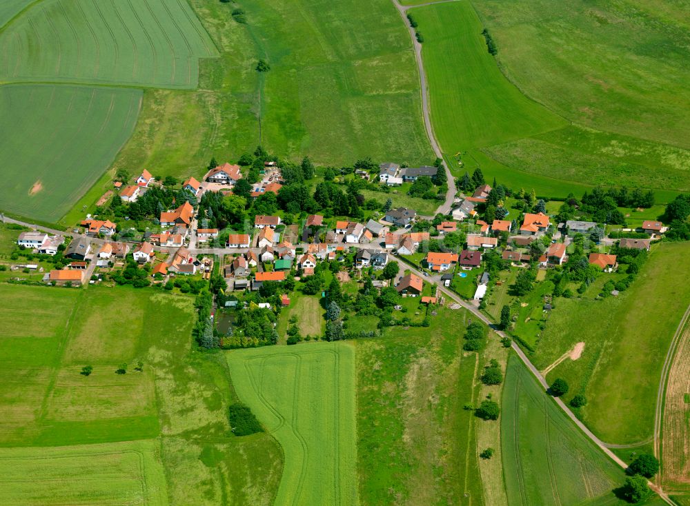 Aerial image Schmitterhof - Agricultural land and field boundaries surround the settlement area of the village in Schmitterhof in the state Rhineland-Palatinate, Germany