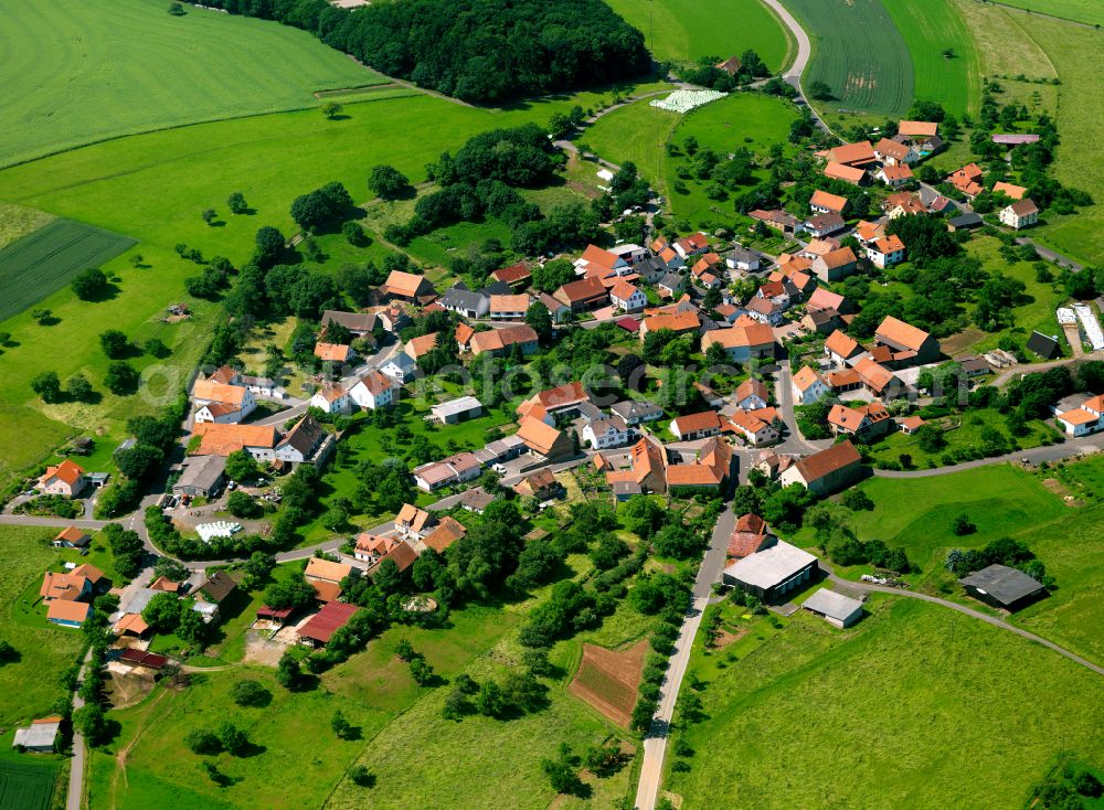 Aerial image Schönborn - Agricultural land and field boundaries surround the settlement area of the village in Schönborn in the state Rhineland-Palatinate, Germany