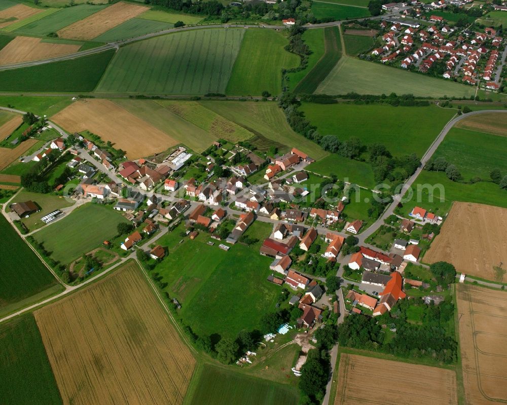 Aerial image Schobdach - Agricultural land and field boundaries surround the settlement area of the village in Schobdach in the state Bavaria, Germany