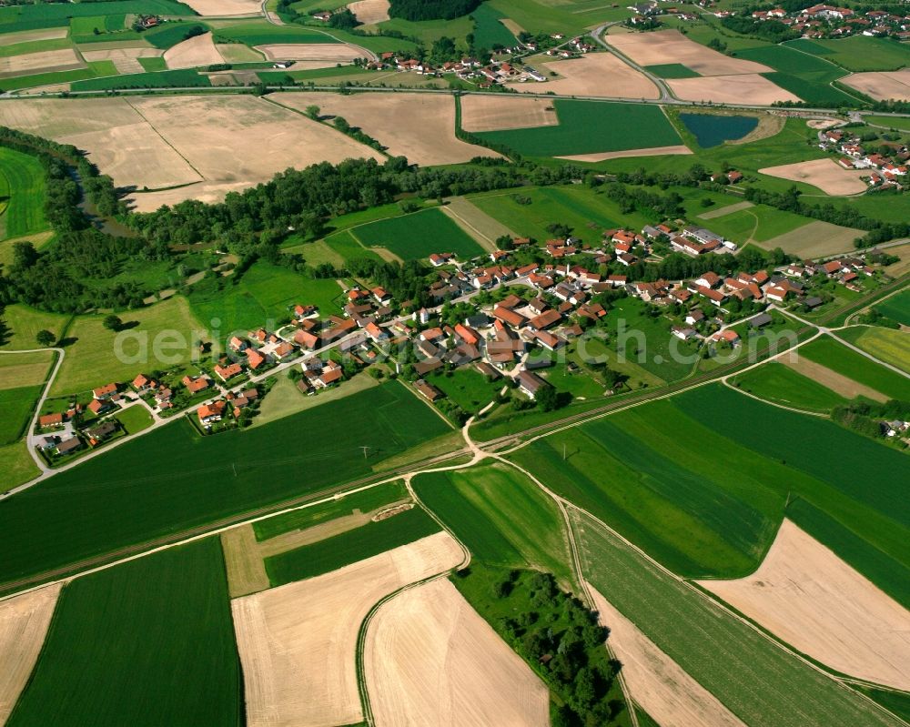 Aerial photograph Schwaibach - Agricultural land and field boundaries surround the settlement area of the village in Schwaibach in the state Bavaria, Germany