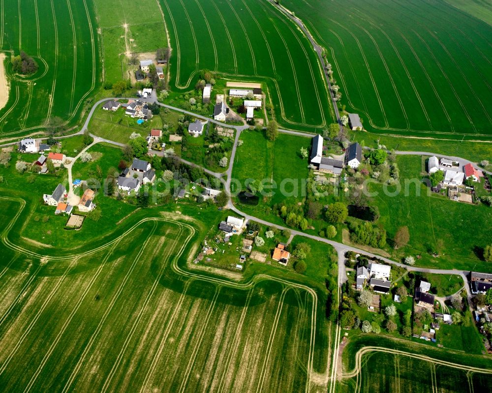 Aerial photograph Schweikershain - Agricultural land and field boundaries surround the settlement area of the village in Schweikershain in the state Saxony, Germany