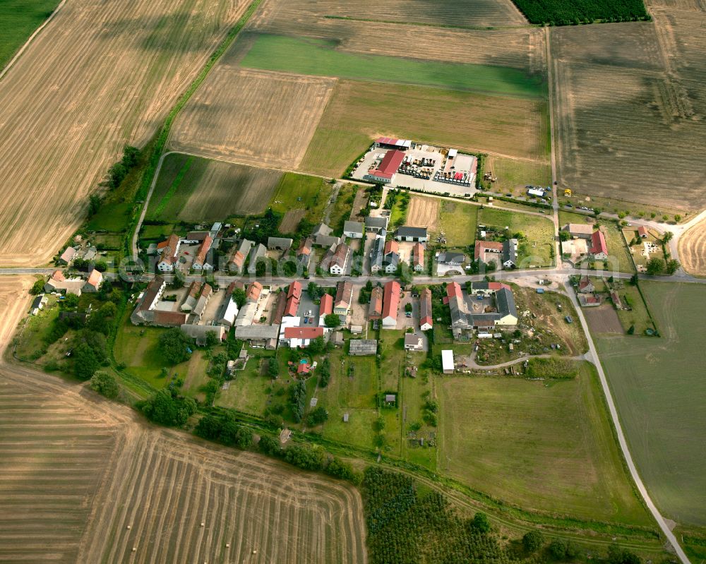 Aerial image Schweinfurth - Agricultural land and field boundaries surround the settlement area of the village in Schweinfurth in the state Saxony, Germany