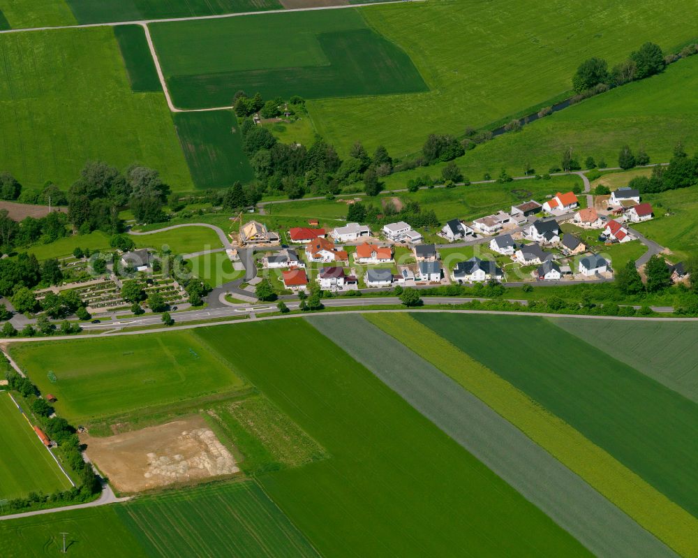 Aerial image Schwendi - Agricultural land and field boundaries surround the settlement area of the village in Schwendi in the state Baden-Wuerttemberg, Germany