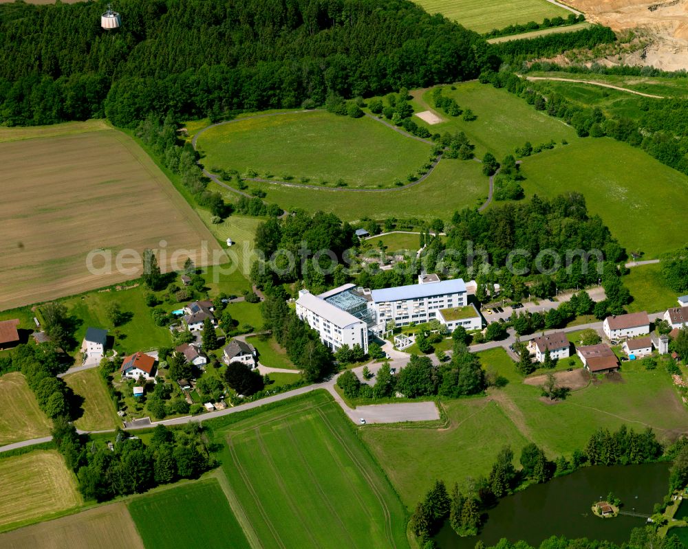 Aerial image Schwendi - Agricultural land and field boundaries surround the settlement area of the village in Schwendi in the state Baden-Wuerttemberg, Germany