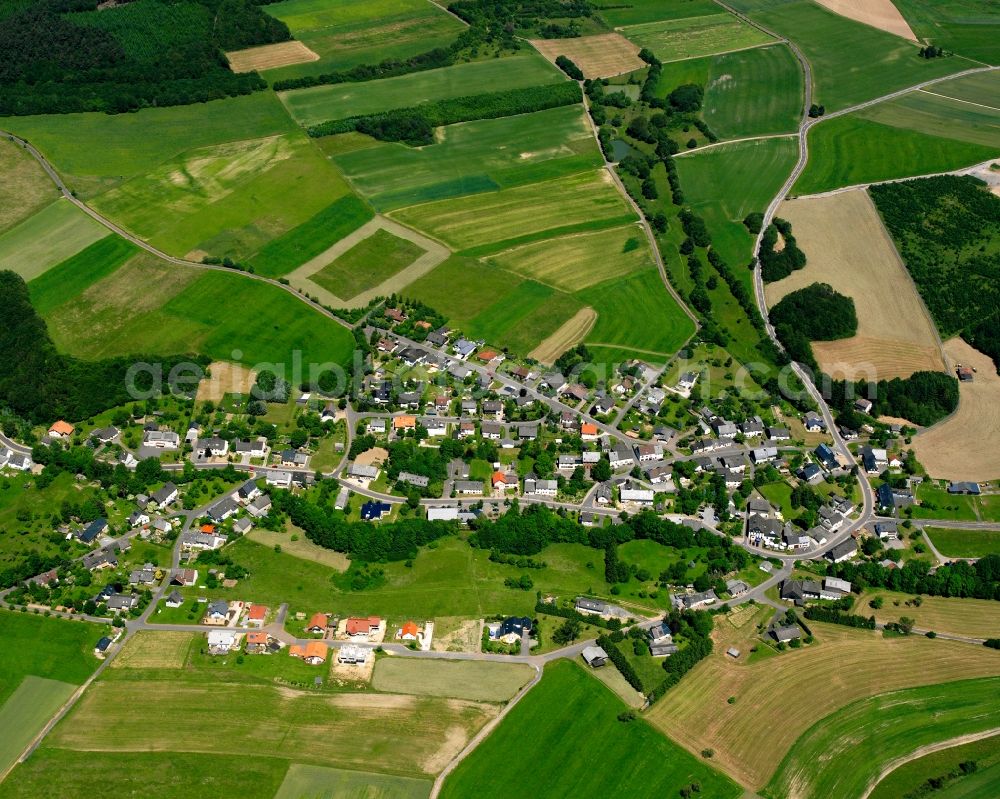 Aerial photograph Schwollen - Agricultural land and field boundaries surround the settlement area of the village in Schwollen in the state Rhineland-Palatinate, Germany