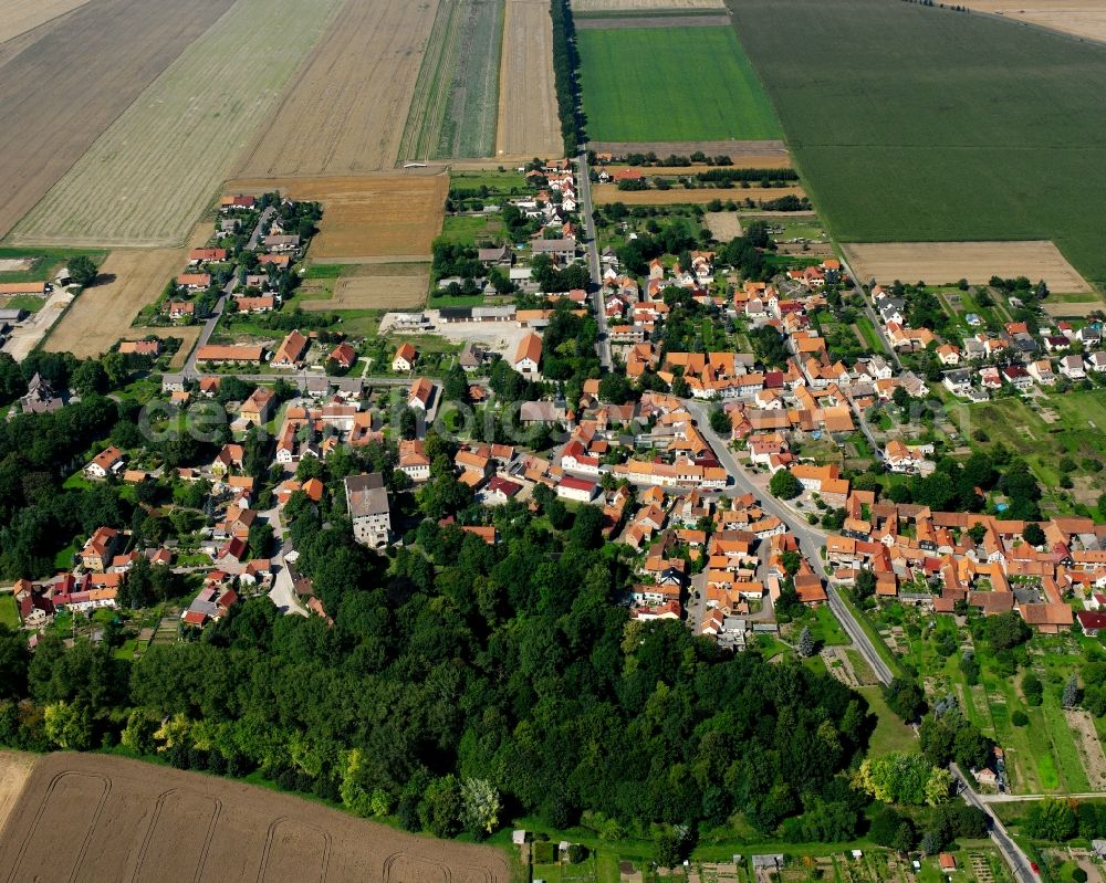 Aerial photograph Seebach - Agricultural land and field boundaries surround the settlement area of the village in Seebach in the state Thuringia, Germany