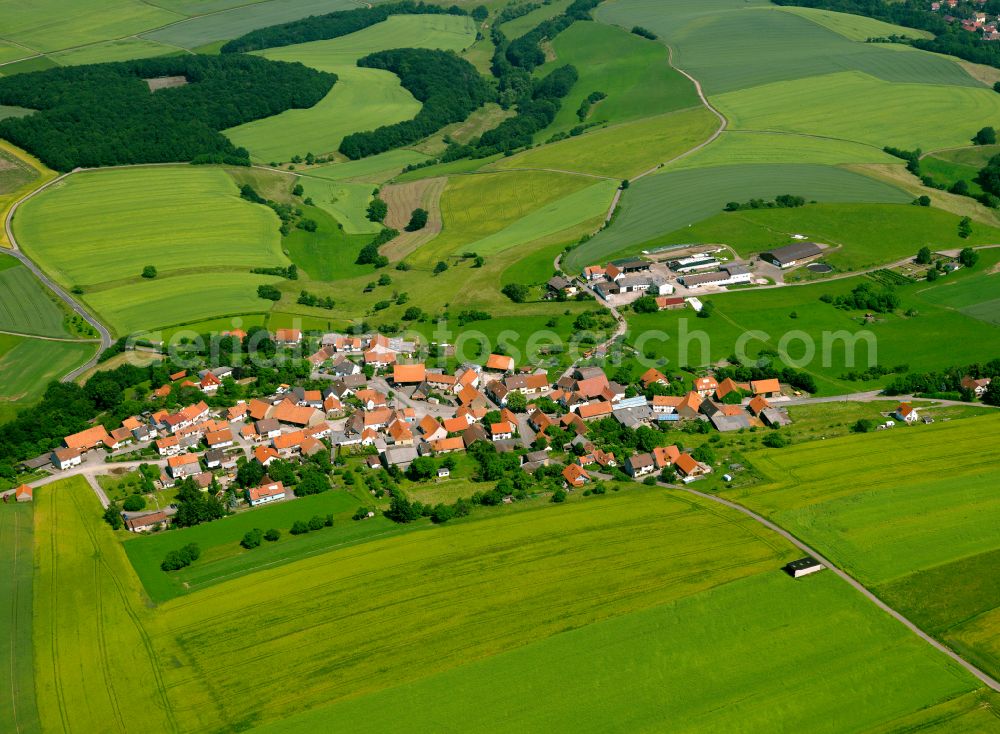 Seelen from the bird's eye view: Agricultural land and field boundaries surround the settlement area of the village in Seelen in the state Rhineland-Palatinate, Germany