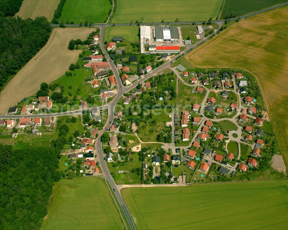 Aerial photograph Seerhausen - Agricultural land and field boundaries surround the settlement area of the village in Seerhausen in the state Saxony, Germany