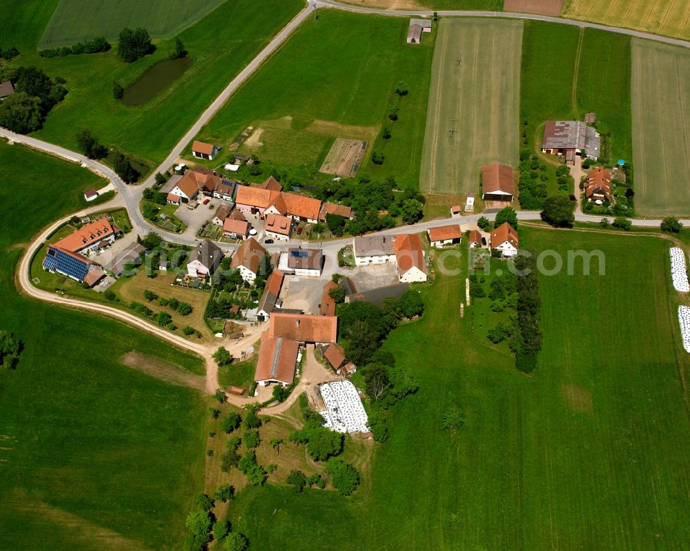 Aerial image Selingsdorf - Agricultural land and field boundaries surround the settlement area of the village in Selingsdorf in the state Bavaria, Germany