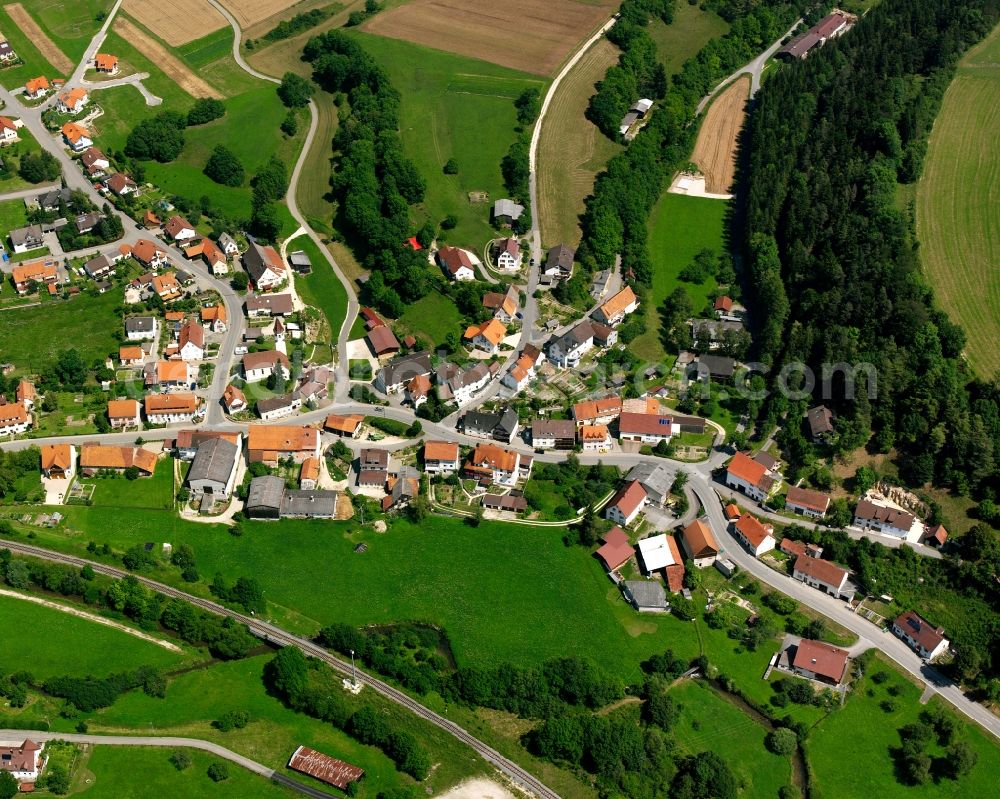 Aerial photograph Sigmaringen - Agricultural land and field boundaries surround the settlement area of the village in Sigmaringen in the state Baden-Wuerttemberg, Germany