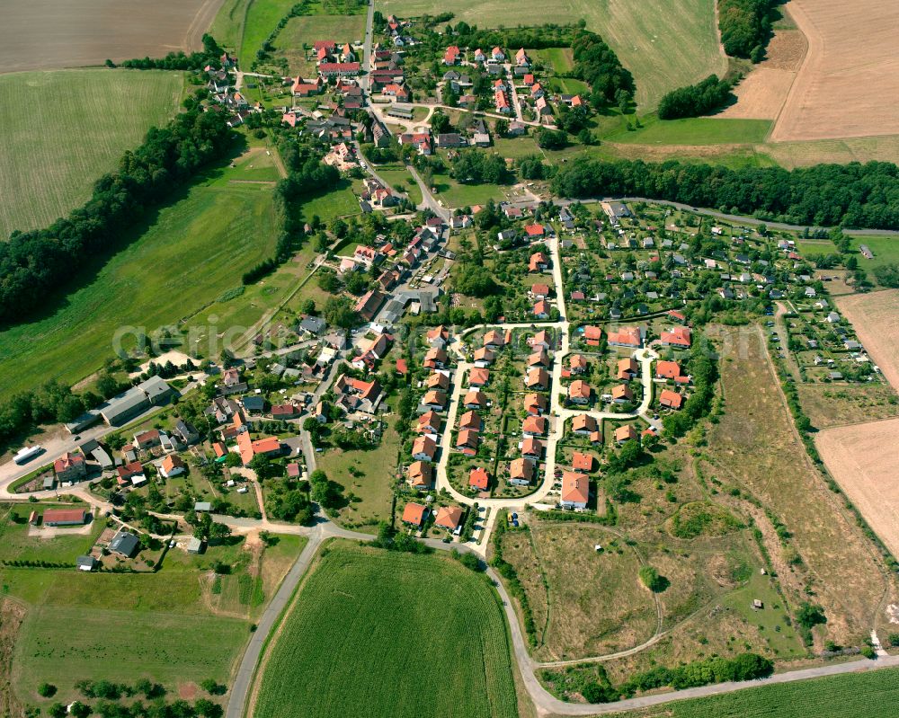 Aerial photograph Söllmnitz - Agricultural land and field boundaries surround the settlement area of the village in Söllmnitz in the state Thuringia, Germany