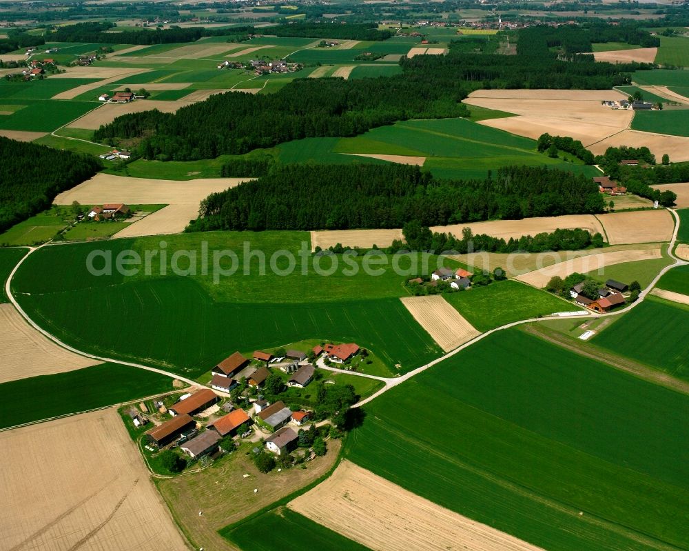 Solla from the bird's eye view: Agricultural land and field boundaries surround the settlement area of the village in Solla in the state Bavaria, Germany