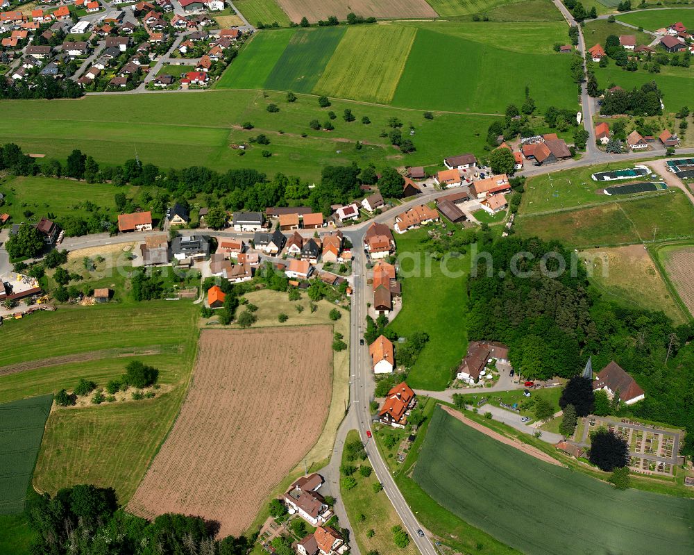 Aerial image Sommenhardt - Agricultural land and field boundaries surround the settlement area of the village in Sommenhardt in the state Baden-Wuerttemberg, Germany