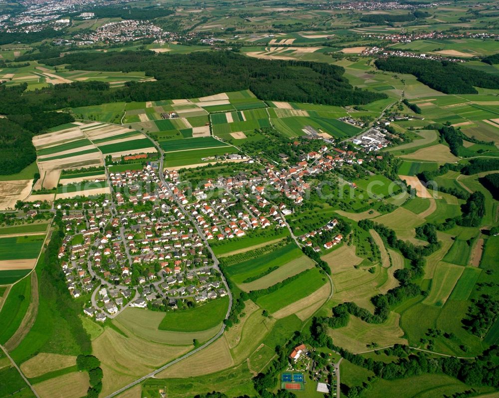 Aerial image Sparwiesen - Agricultural land and field boundaries surround the settlement area of the village in Sparwiesen in the state Baden-Wuerttemberg, Germany