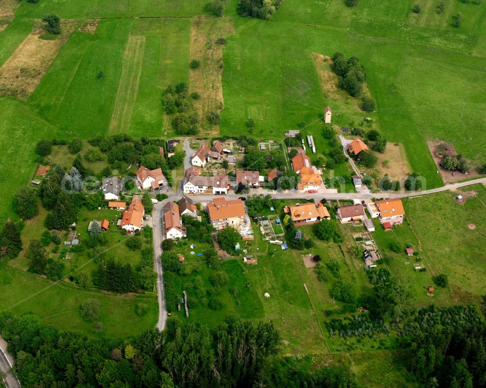 Spatzenhof from the bird's eye view: Agricultural land and field boundaries surround the settlement area of the village in Spatzenhof in the state Baden-Wuerttemberg, Germany