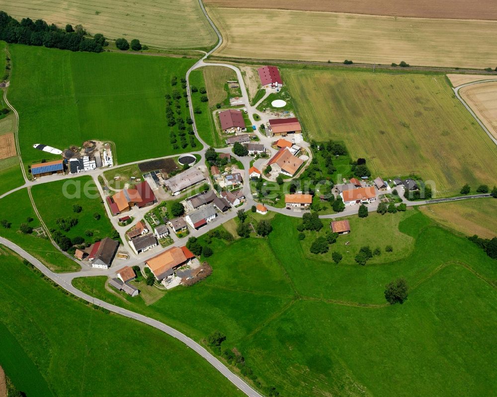 Aerial image Spöck - Agricultural land and field boundaries surround the settlement area of the village in Spöck in the state Baden-Wuerttemberg, Germany