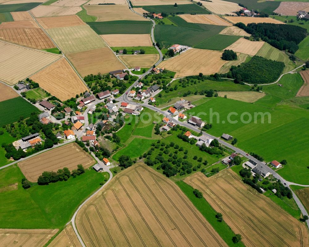 Spöck from the bird's eye view: Agricultural land and field boundaries surround the settlement area of the village in Spöck in the state Baden-Wuerttemberg, Germany