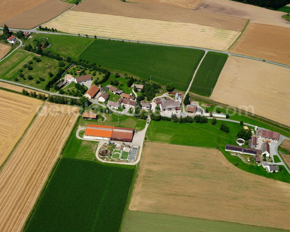 Spöck from the bird's eye view: Agricultural land and field boundaries surround the settlement area of the village in Spöck in the state Baden-Wuerttemberg, Germany