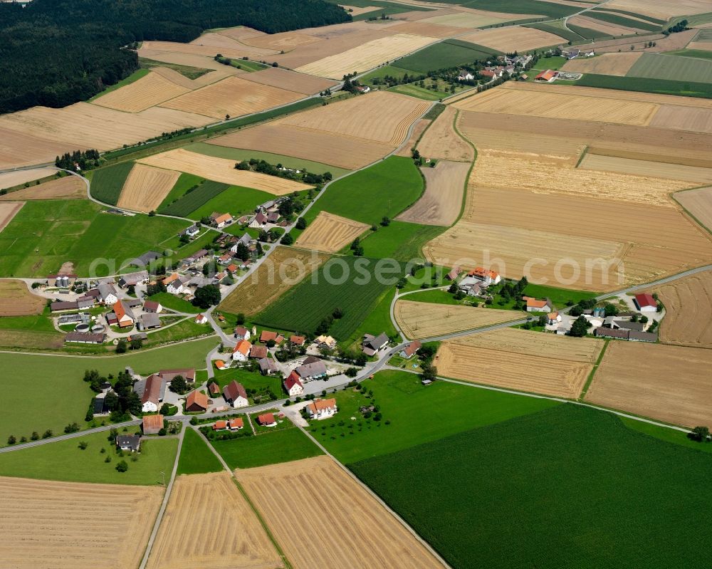 Aerial image Spöck - Agricultural land and field boundaries surround the settlement area of the village in Spöck in the state Baden-Wuerttemberg, Germany