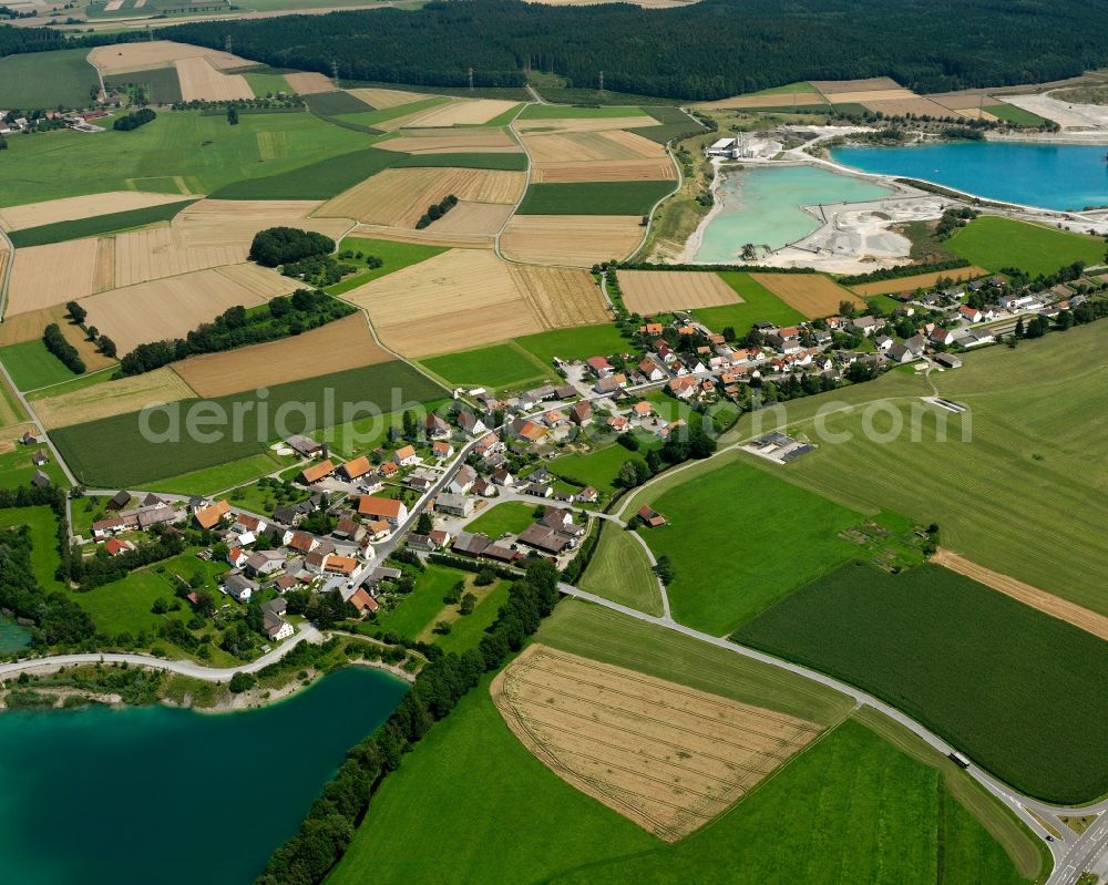 Spöck from the bird's eye view: Agricultural land and field boundaries surround the settlement area of the village in Spöck in the state Baden-Wuerttemberg, Germany