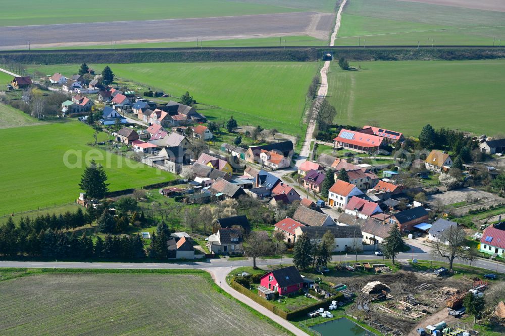 Aerial image Stackelitz - Agricultural land and field boundaries surround the settlement area of the village in Stackelitz in the state Saxony-Anhalt, Germany