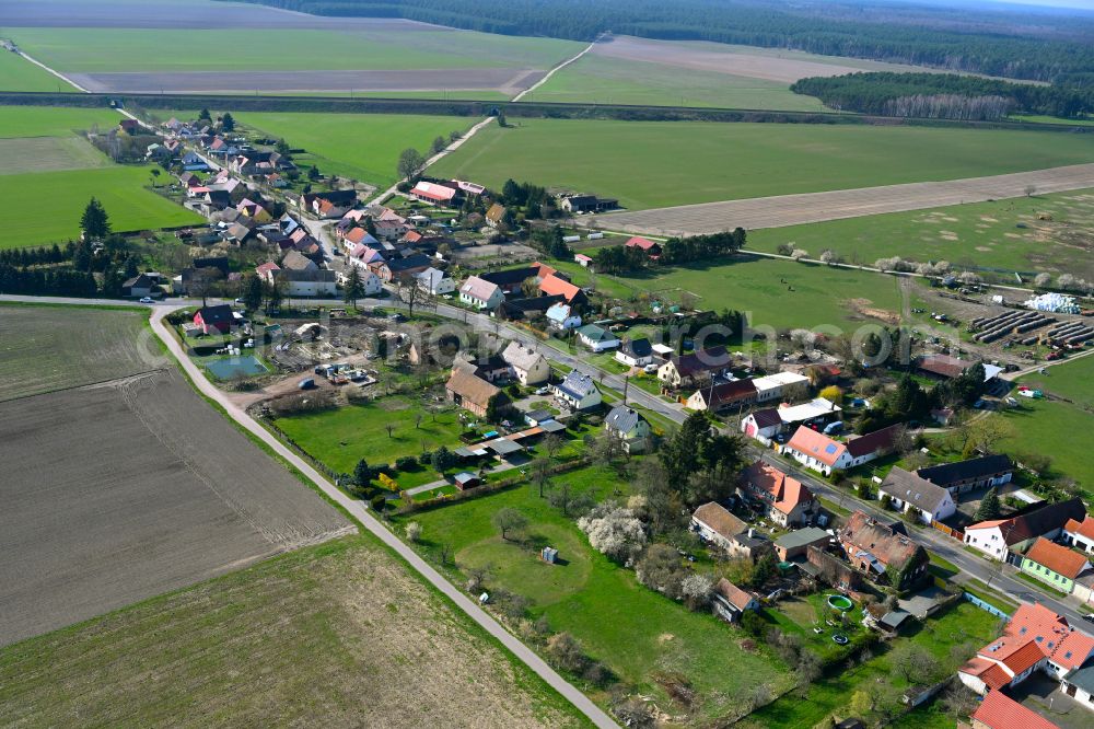 Aerial photograph Stackelitz - Agricultural land and field boundaries surround the settlement area of the village in Stackelitz in the state Saxony-Anhalt, Germany