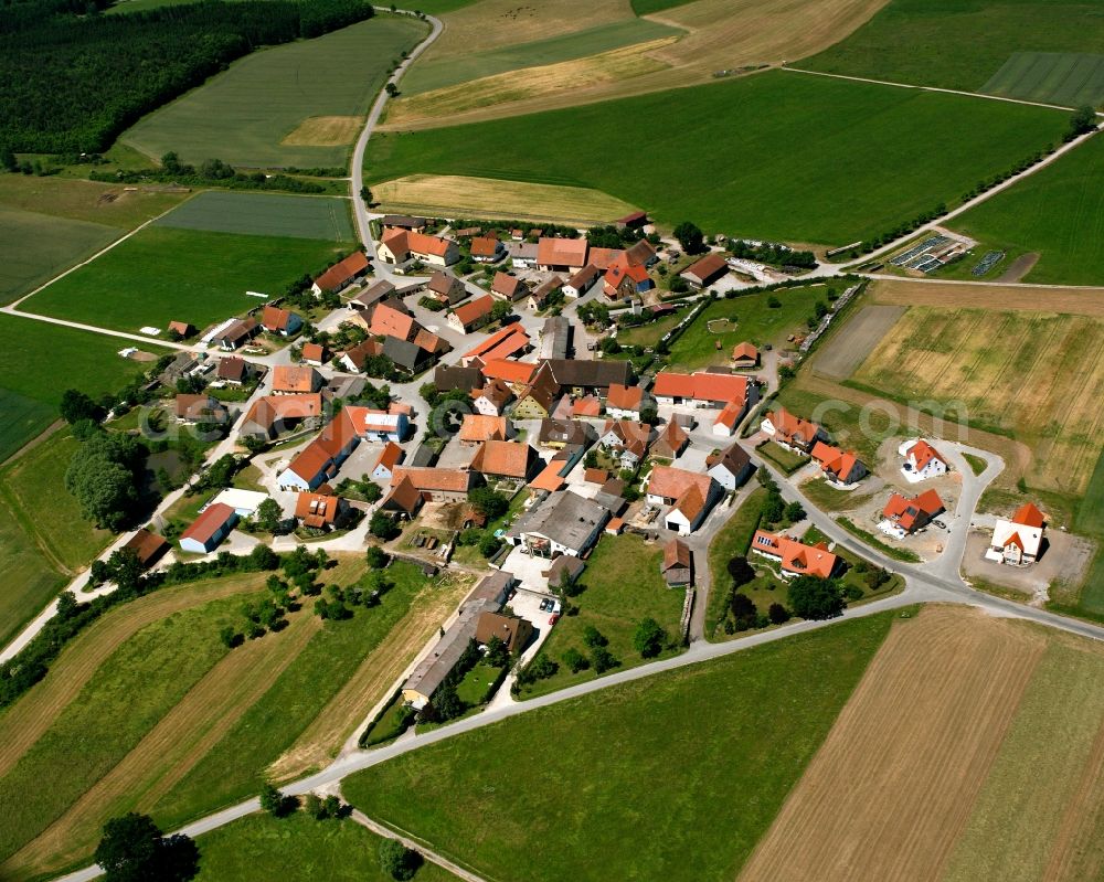 Aerial image Stadel - Agricultural land and field boundaries surround the settlement area of the village in Stadel in the state Bavaria, Germany