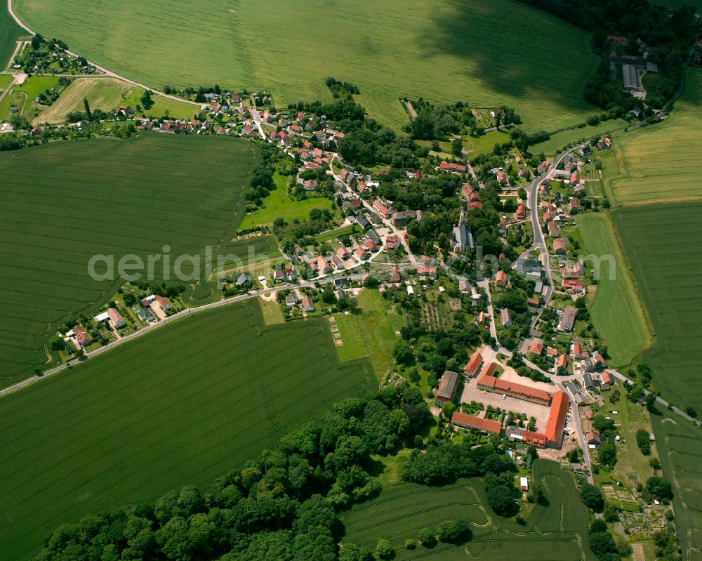 Aerial photograph Staucha - Agricultural land and field boundaries surround the settlement area of the village in Staucha in the state Saxony, Germany