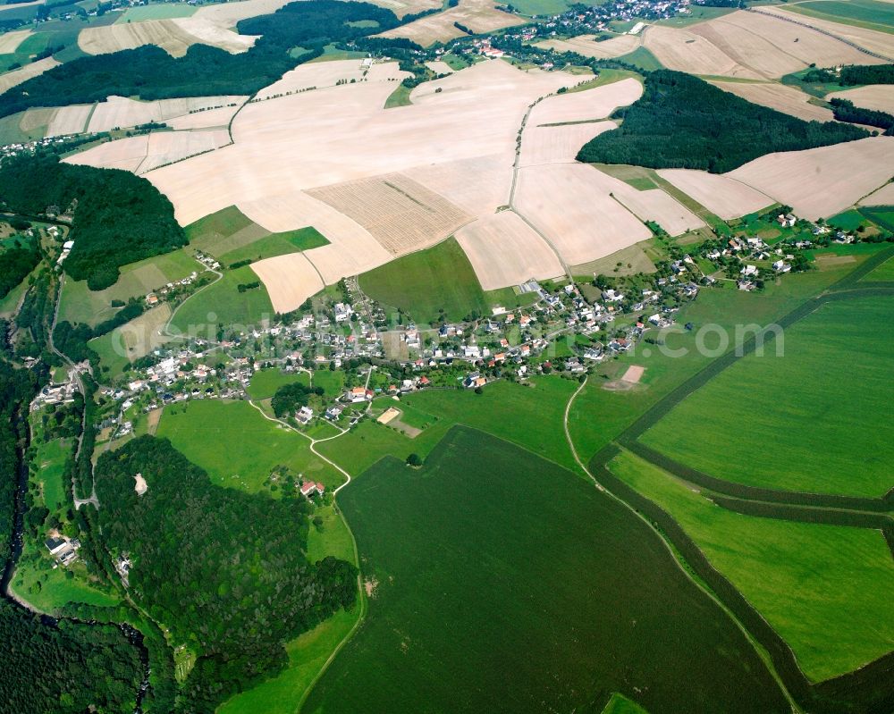 Aerial image Stein - Agricultural land and field boundaries surround the settlement area of the village in Stein in the state Saxony, Germany