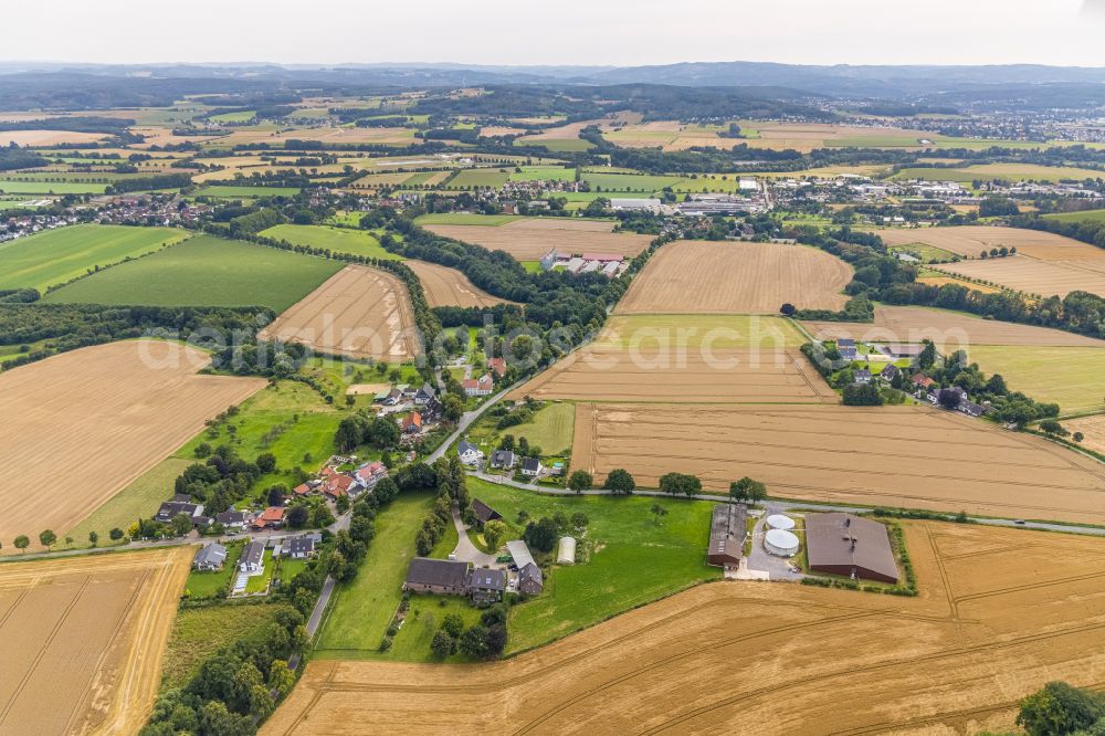 Aerial photograph Stentrop - Agricultural land and field boundaries surround the settlement area of the village in Stentrop in the state North Rhine-Westphalia, Germany