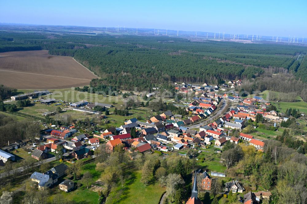 Aerial image Stepenitz - Agricultural land and field boundaries surround the settlement area of the village in Stepenitz in the state Brandenburg, Germany