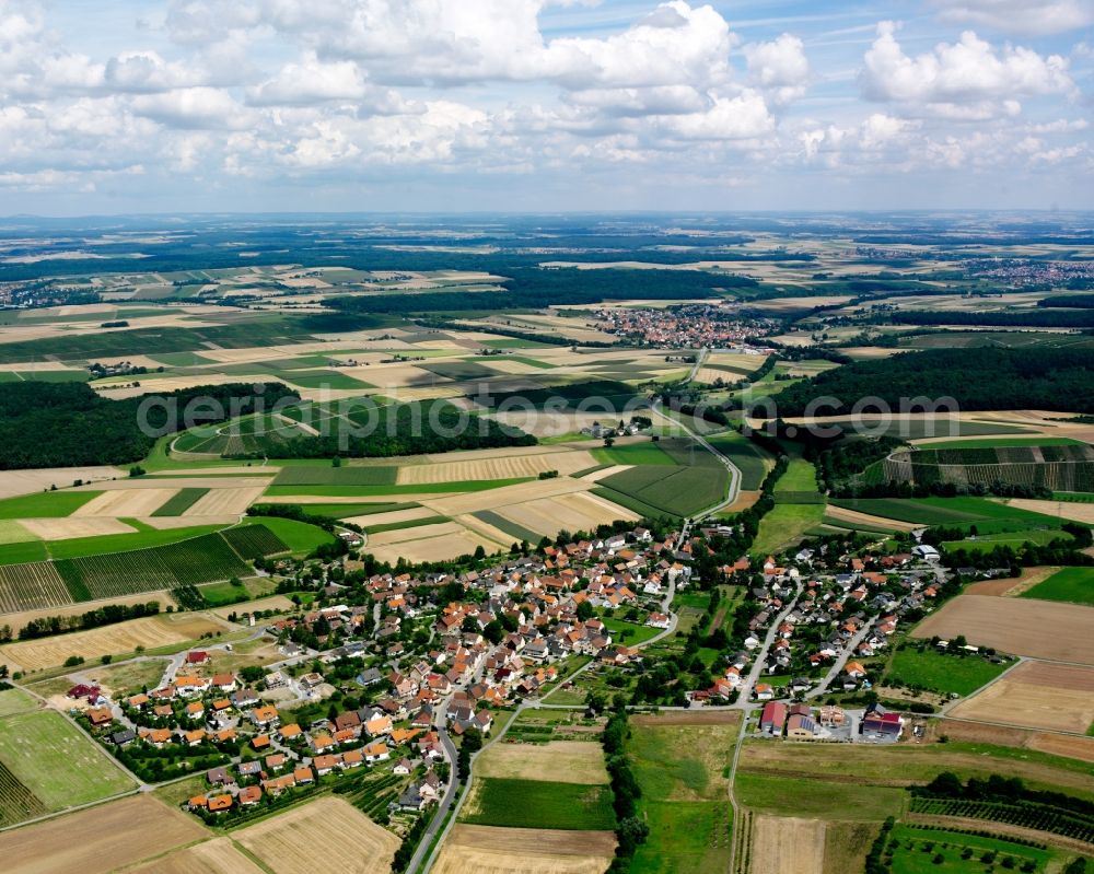 Aerial photograph Stetten a.H. - Agricultural land and field boundaries surround the settlement area of the village in Stetten a.H. in the state Baden-Wuerttemberg, Germany