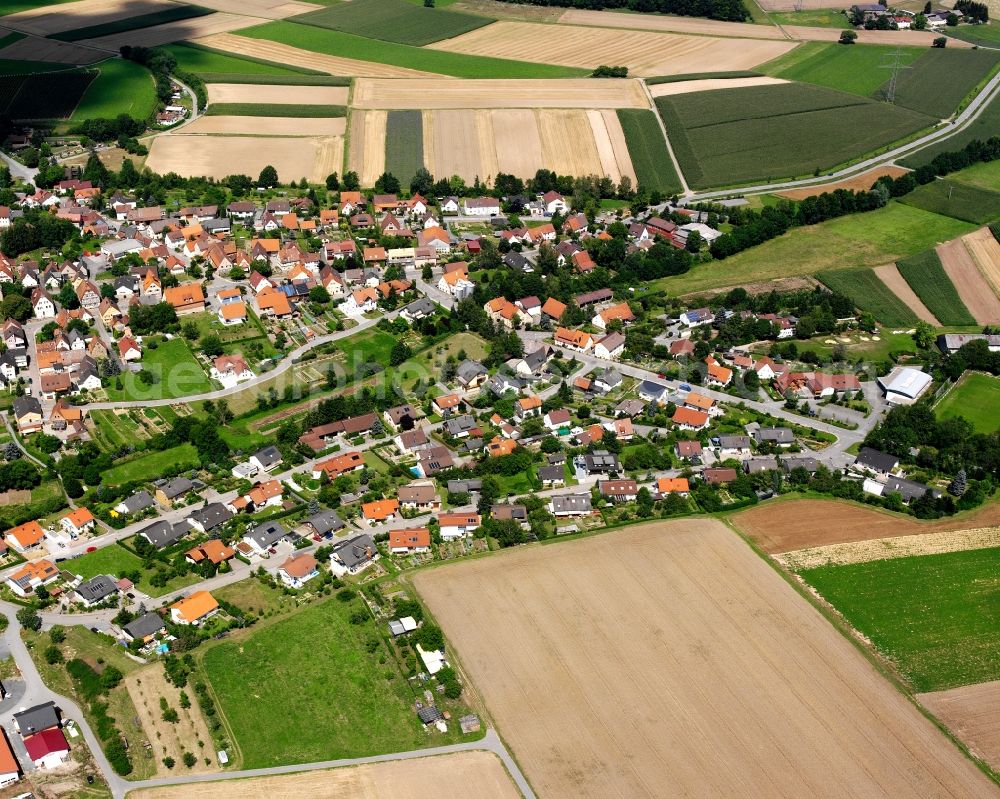 Aerial photograph Stetten a.H. - Agricultural land and field boundaries surround the settlement area of the village in Stetten a.H. in the state Baden-Wuerttemberg, Germany