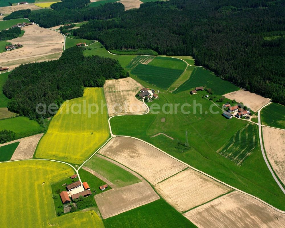 Aerial image Stetten - Agricultural land and field boundaries surround the settlement area of the village in Stetten in the state Bavaria, Germany