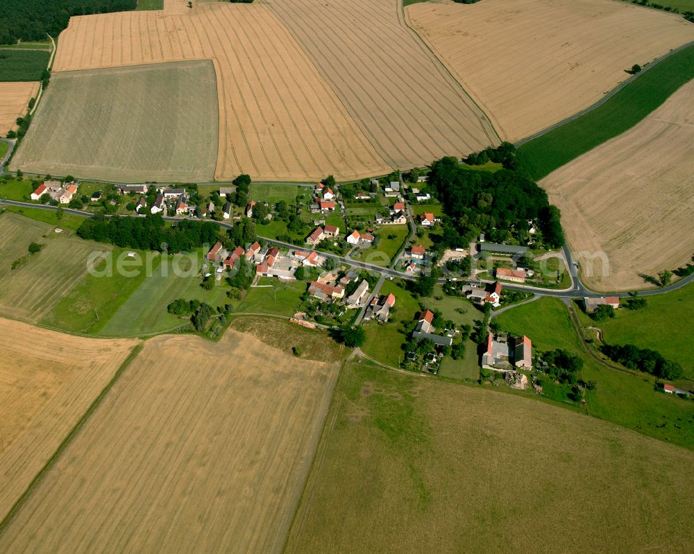 Aerial photograph Stölpchen - Agricultural land and field boundaries surround the settlement area of the village in Stölpchen in the state Saxony, Germany