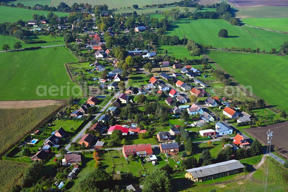 Aerial image Stolpe - Agricultural land and field boundaries surround the settlement area of the village in Stolpe in the state Mecklenburg - Western Pomerania, Germany