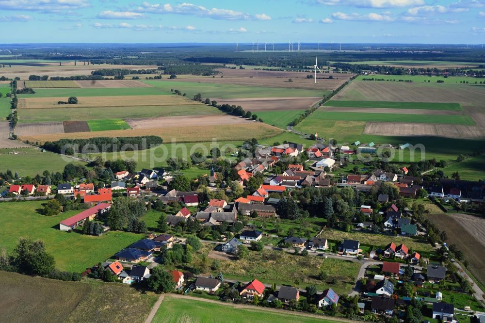 Aerial image Streetz - Agricultural land and field boundaries surround the settlement area of the village in Streetz in the state Saxony-Anhalt, Germany