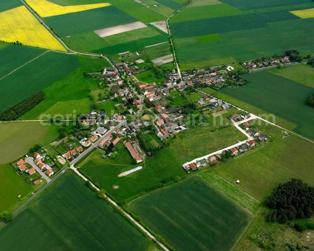 Streetz from the bird's eye view: Agricultural land and field boundaries surround the settlement area of the village in Streetz in the state Saxony-Anhalt, Germany