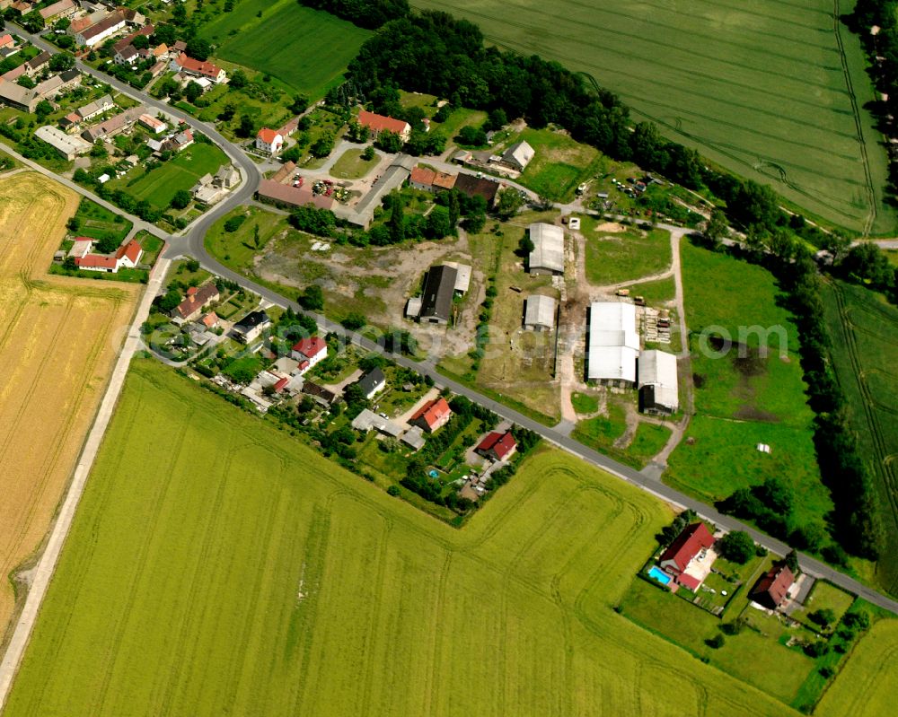 Aerial photograph Streumen - Agricultural land and field boundaries surround the settlement area of the village in Streumen in the state Saxony, Germany