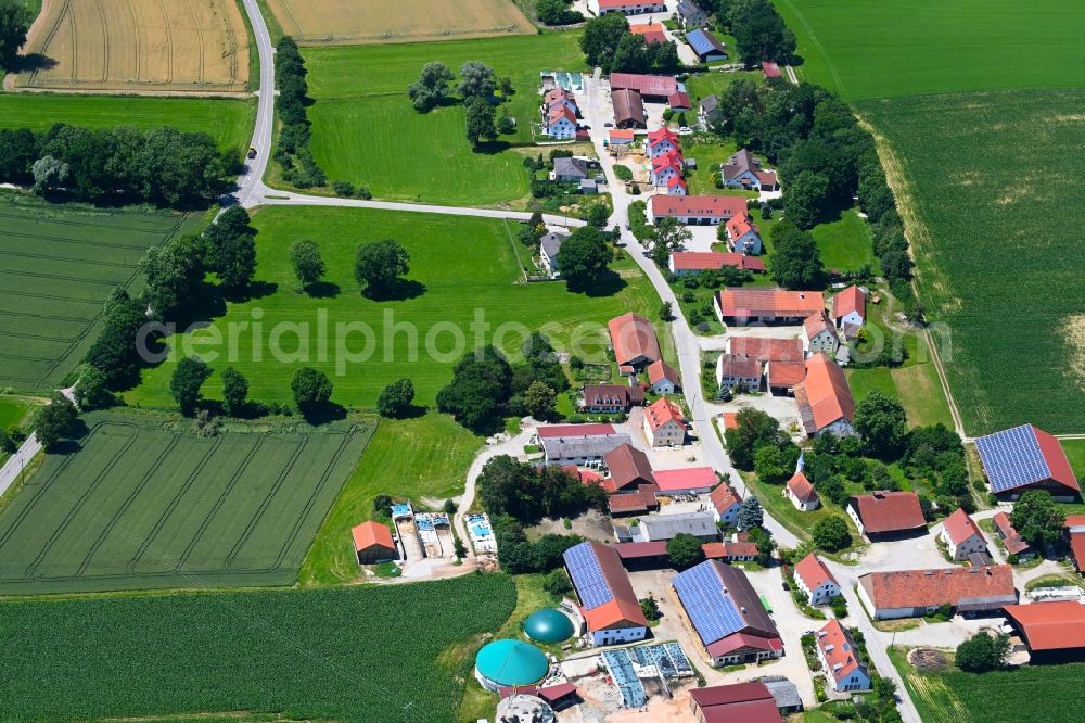 Aerial photograph Sulzrain - Agricultural land and field boundaries surround the settlement area of the village in Sulzrain in the state Bavaria, Germany