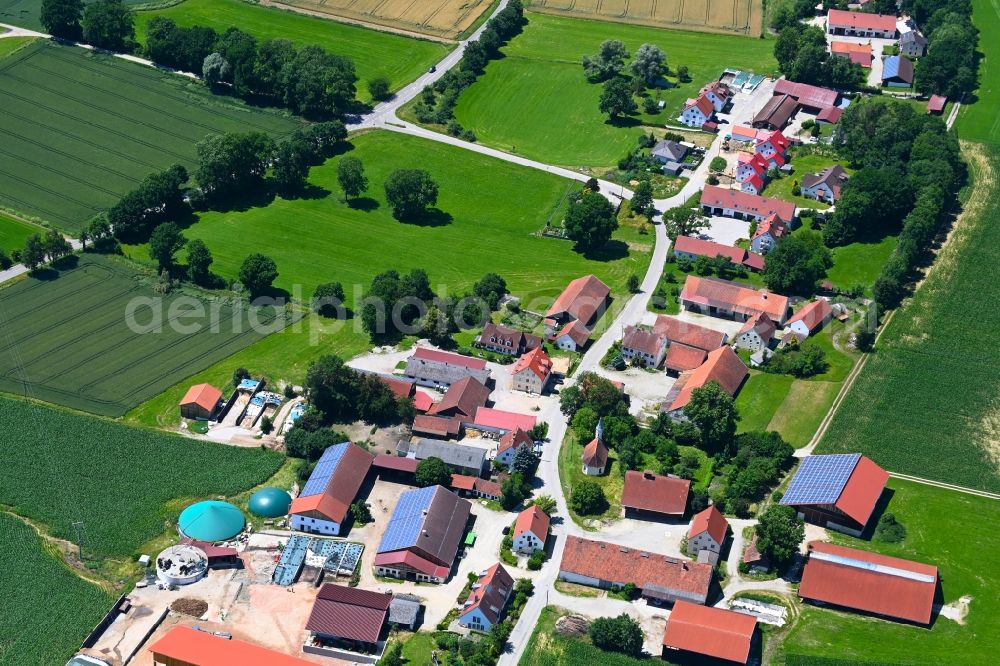 Aerial image Sulzrain - Agricultural land and field boundaries surround the settlement area of the village in Sulzrain in the state Bavaria, Germany